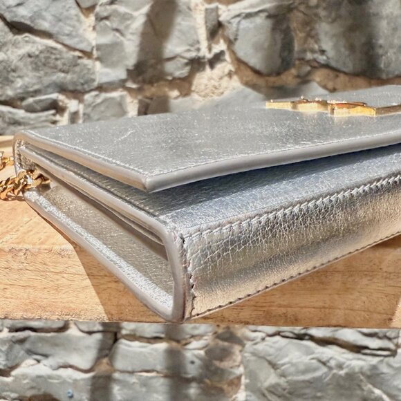 Saint Laurent Silver Metallic Kate Monogram Wallet On Chain Clutch - Picture 9 of 15